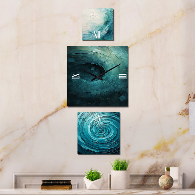Teal Twisting Tranquility Spiral Metal Wall Clock