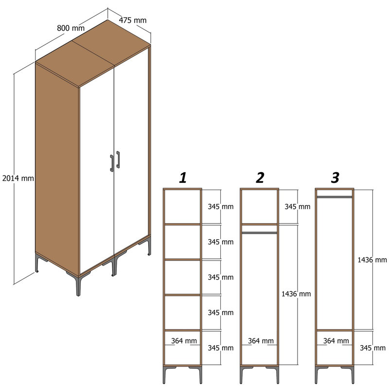 Berend 2 Door Manufactured Wood Wardrobe, Walnut/Anthracite