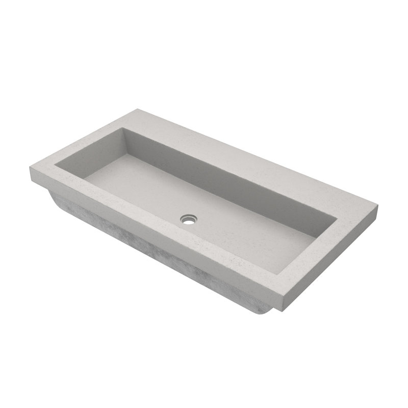 Lavabo de salle de bain en béton fabriqué à la main 36 po Native Stone Trough, Aucun trou, Cendré