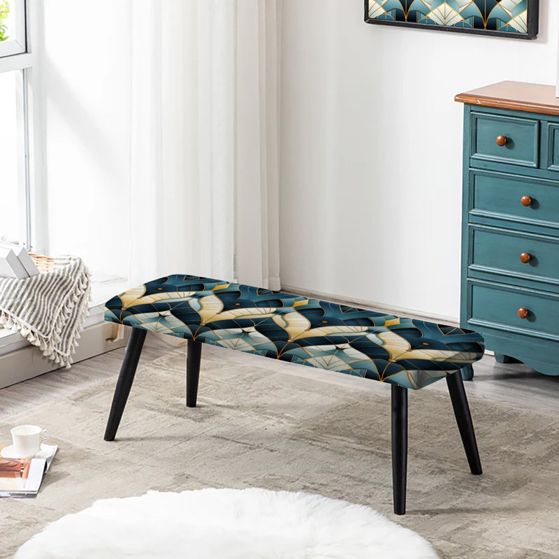 Teal And Gold Damask Geometric Dream - Damask Upholstered Black Bench