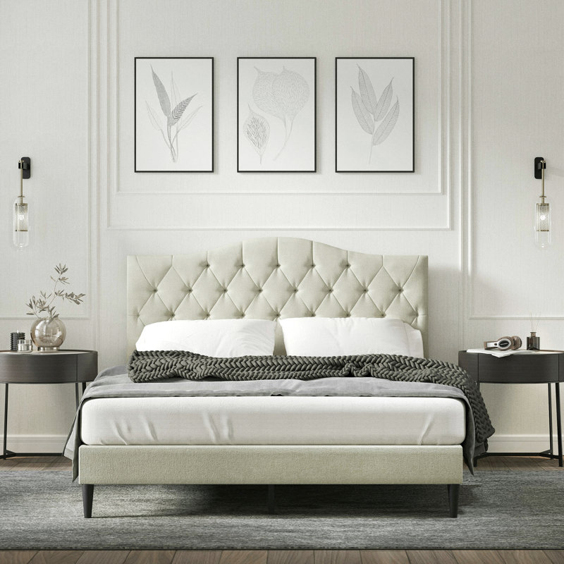 Saltford Upholstered Platform Bed, Queen, Beige