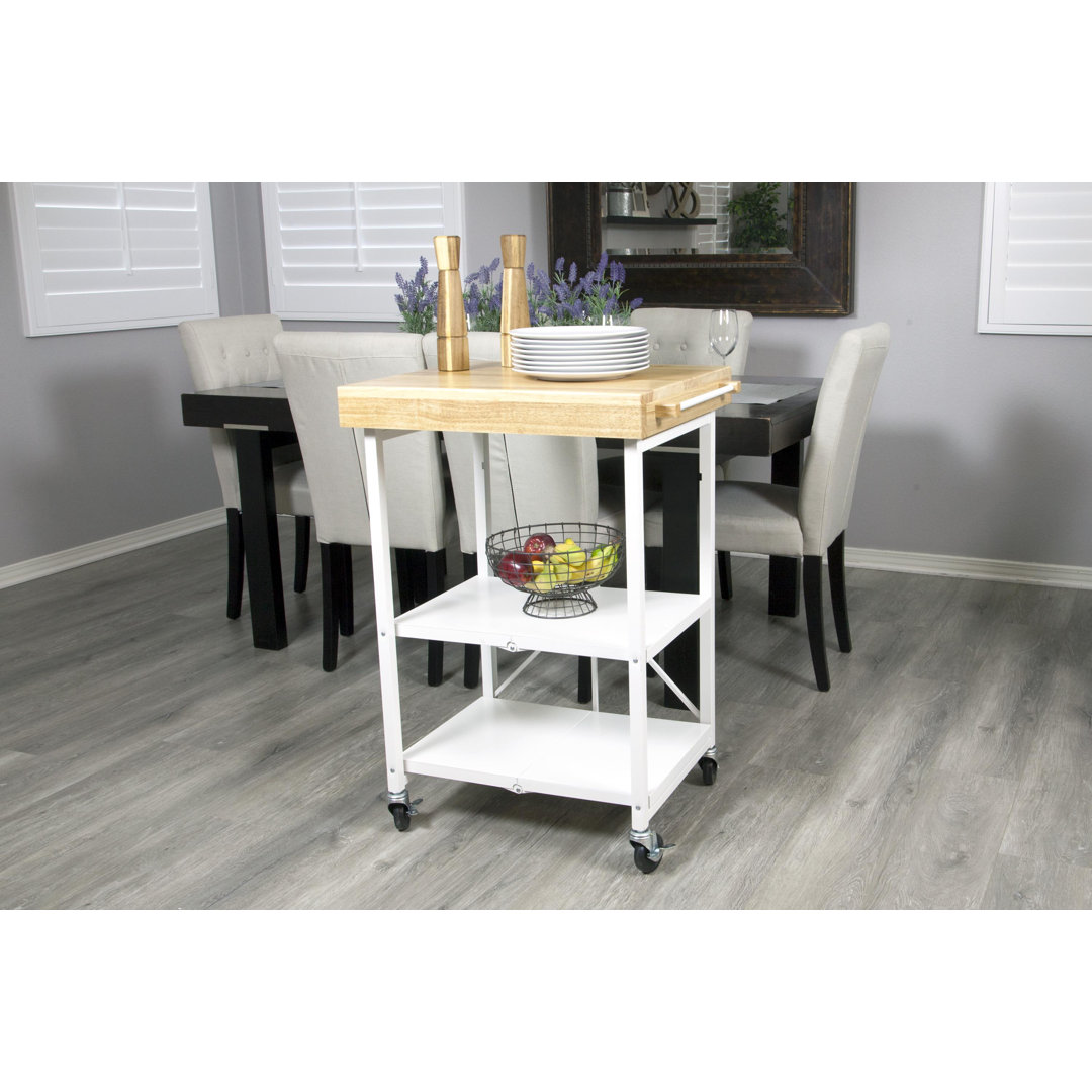  Foldaway Rolling Kitchen Cart Solid Wood Top Origami Base 