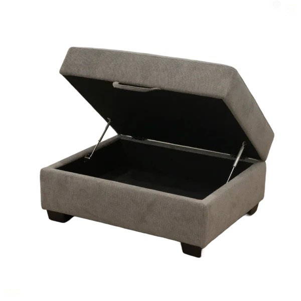 Repose-pieds de rangement Classic, tabouret rembourré en tissu avec armoire de rangement, structure en bois franc, gris, Gris