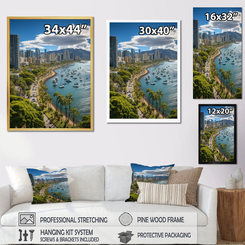Vasbinder Honolulu Beautiful Cityscape Spot I, reproduction d'art sur toile, H 40 po x l 30 po x P 1,5 po