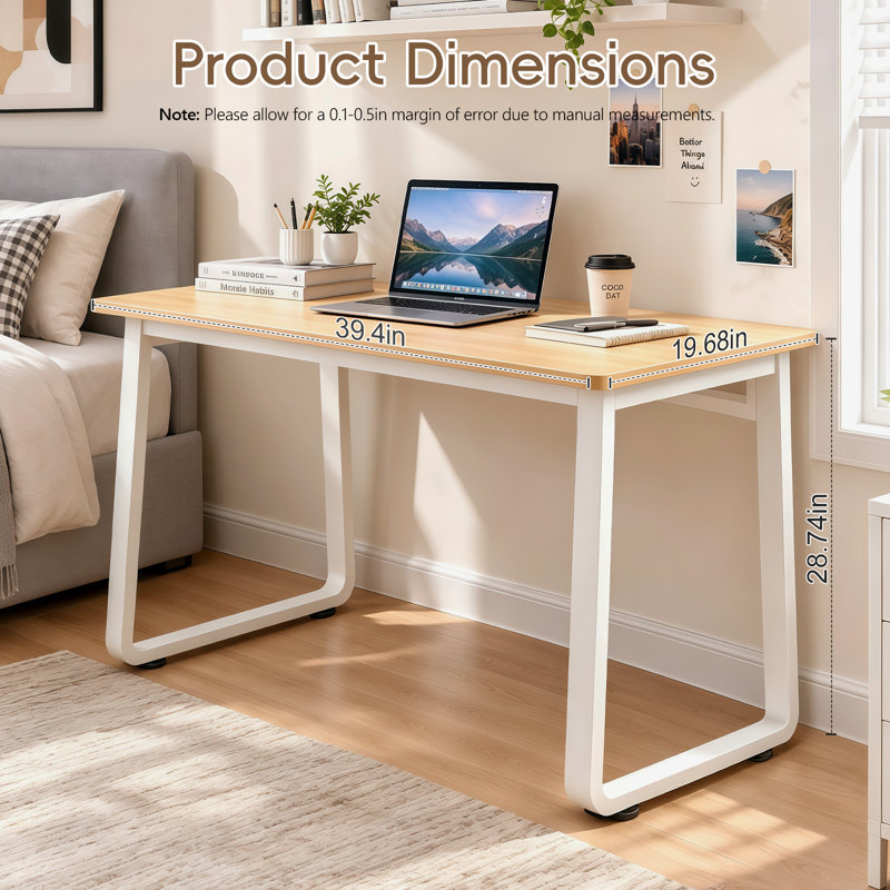 Bureau d'ordinateur moderne et simple de 100 cm (39,4 pouces), table d'écriture compacte pour le travail à domicile ou le bureau, couleur naturelle