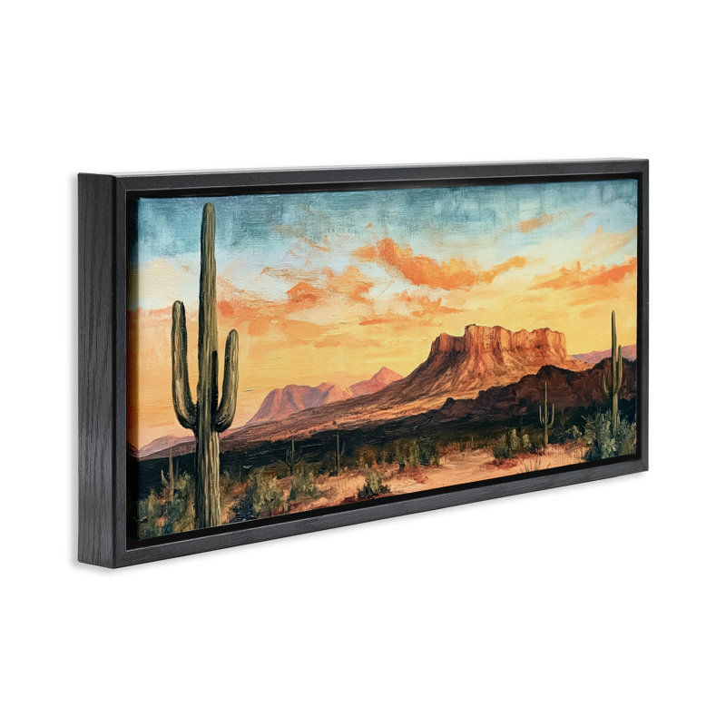 Cadre flottant Classic Desert Sunrise, design par Petal Prints Design, H 11 po x l 25 po, Cadre flottant noir de jais