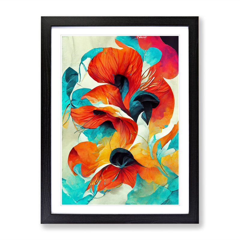 Flowing Abstract Flowers No.3 - Framed Print, Black, 64cm H x 46cm W x 2cm D
