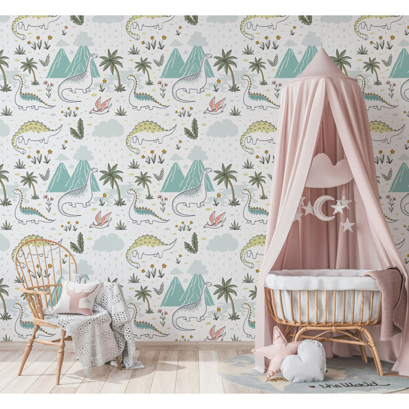 Mignon papier peint de chambre de bébé avec des montagnes de menthe, L 100 po x l 150 po