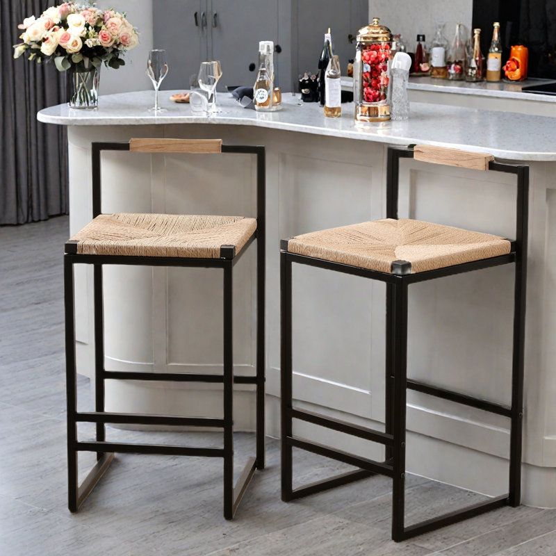 Ensemble de 2 tabourets de bar en papier avec dossier et repose-pieds