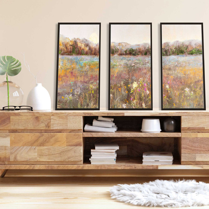 «Meadow Moonrise» par Katie Swatland, reproduction sur toile flottante 3 pièces, H 41,5 po x l 64,5 po x P 2 po