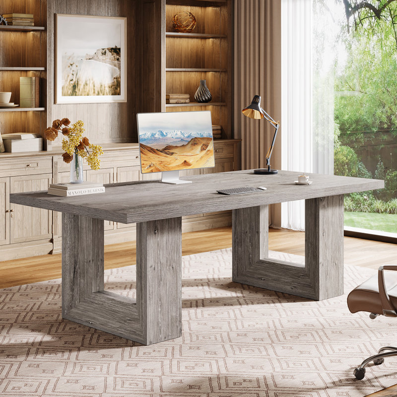 63" Home Office Desk, Large Computer Executive Desk For Office, Conference Room, Study Room, Weathered Gray
