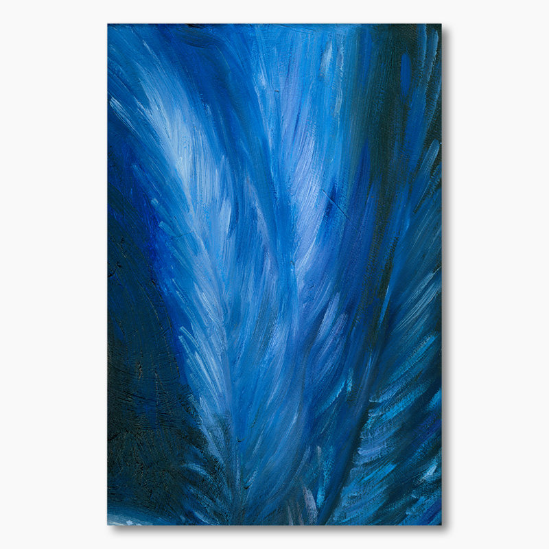 Plume bleue moderne - Peinture sur toile, H 20 po x l 12 po x P 1 po, Toile tendue