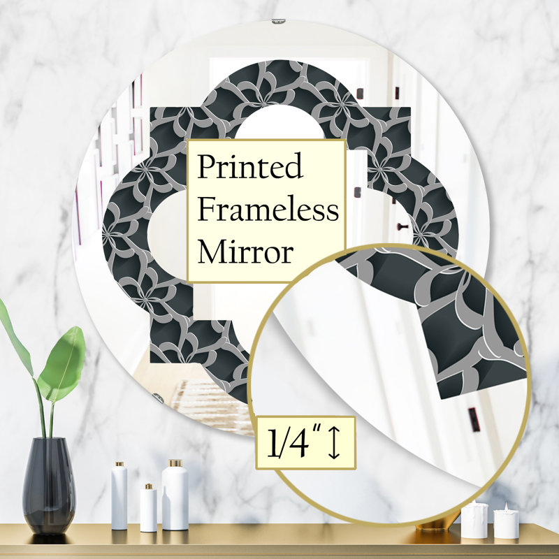 Fond de motif floral 3d quadrilobe miroir mural sans cadre modern, H 31,5 po x l po