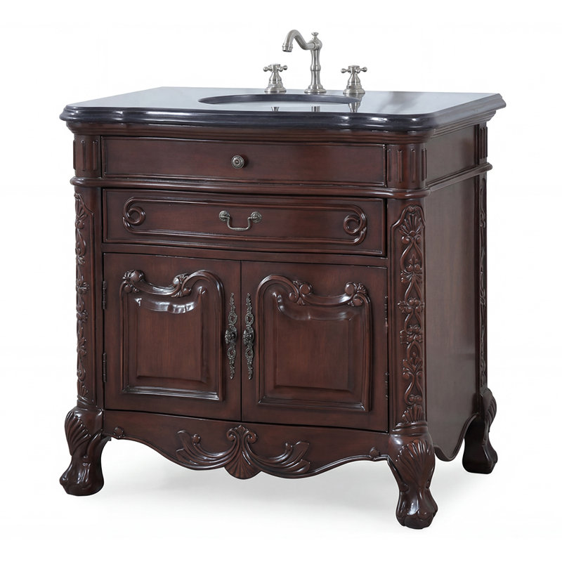 Buckmaster 36'' Single Bathroom Vanity with Top, Black Granite