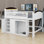 Lit mezzanine pour enfants et adolescents avec armoire de rangement, garde-robe et lumières DEL