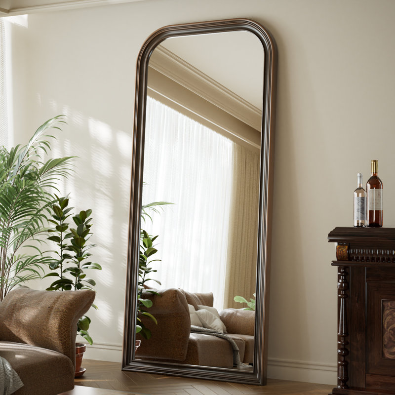 Oversized Vintage Full Length Mirror 32"X71" Arched Standing Floor Mirror Wall Mirror With PU Frame, 71" x 32", Dark Brown