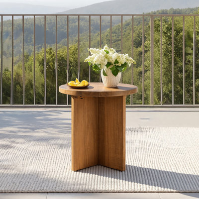 Round Solid Acacia Wood Side Table