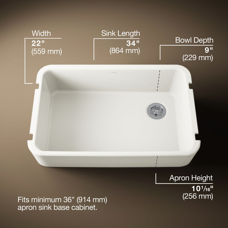 Ironridge 34" Undermount Single-Bowl Farmhouse Cast Iron Kitchen Sink with Apron Front, Biscuit