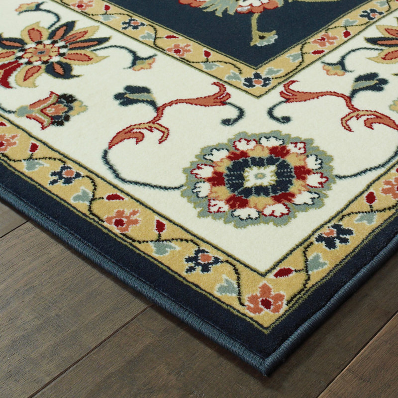 Tapis bleu sarcelle / ivoire Greenwich, Rectangle 6 pi 7 po x 9 pi 6 po