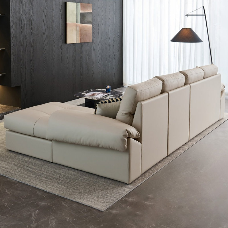 Canapé modulaire 3 pièces rembourré, Simili cuir blanc, Face à la gauche