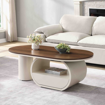 Table basse ovale de luxe, table basse de 47,24 po avec tiroir de rangement, plateau central en métal pour le salon