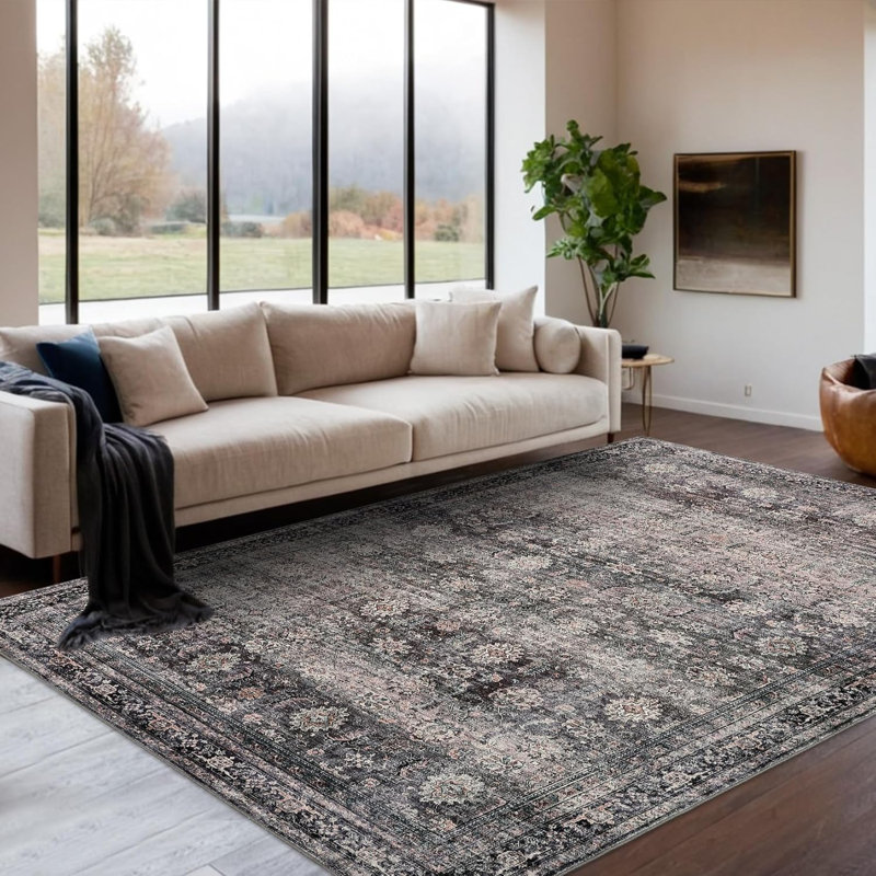 Traditional Area Rugs Soft Vintage Printed Foldable Thin Non-Shedding Oriental Indoor Carpet Easy Clean Bedroom Living Room Green