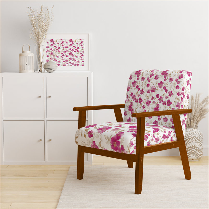 Chaise rembourrée Floral - Fauteuil blanc Whisper, Accoudoirs carrés bruns