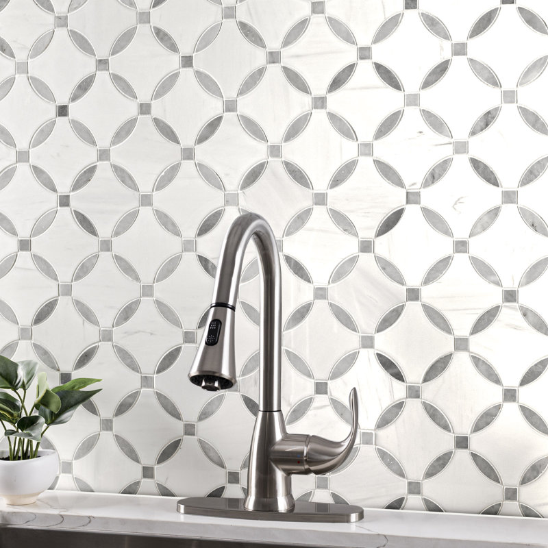 Calabria Frost Camira 10 in. x 10 in. Polished Marble Mosaic Floor and Wall Tile