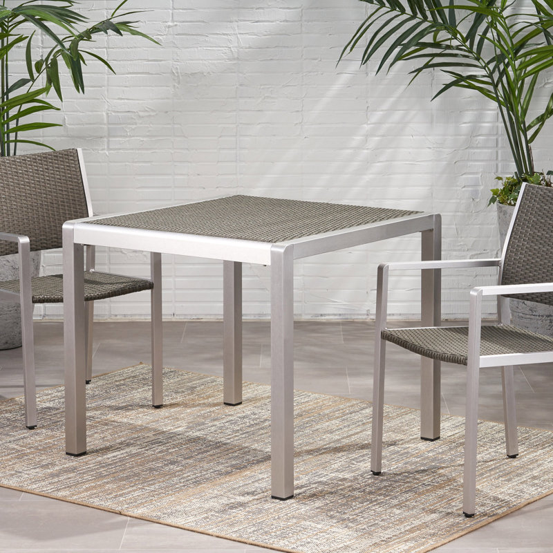 Outdoor Dining Table - Anodized Aluminum - Wicker Table Top - Square