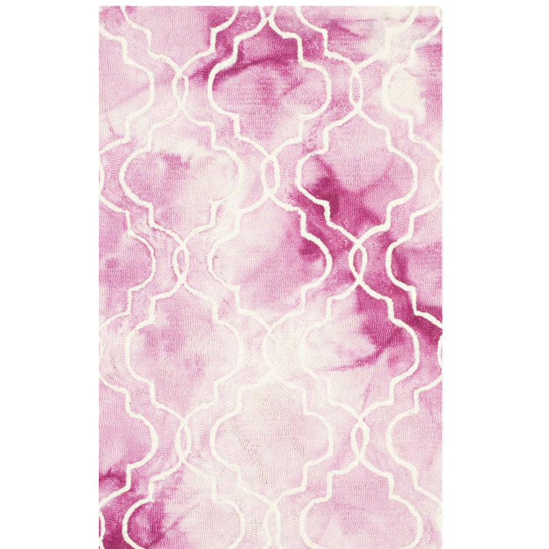 Berman Hand Tufted Wool/Cotton Geometric Rug in Rose/Ivory, Rectangle 3' x 5'