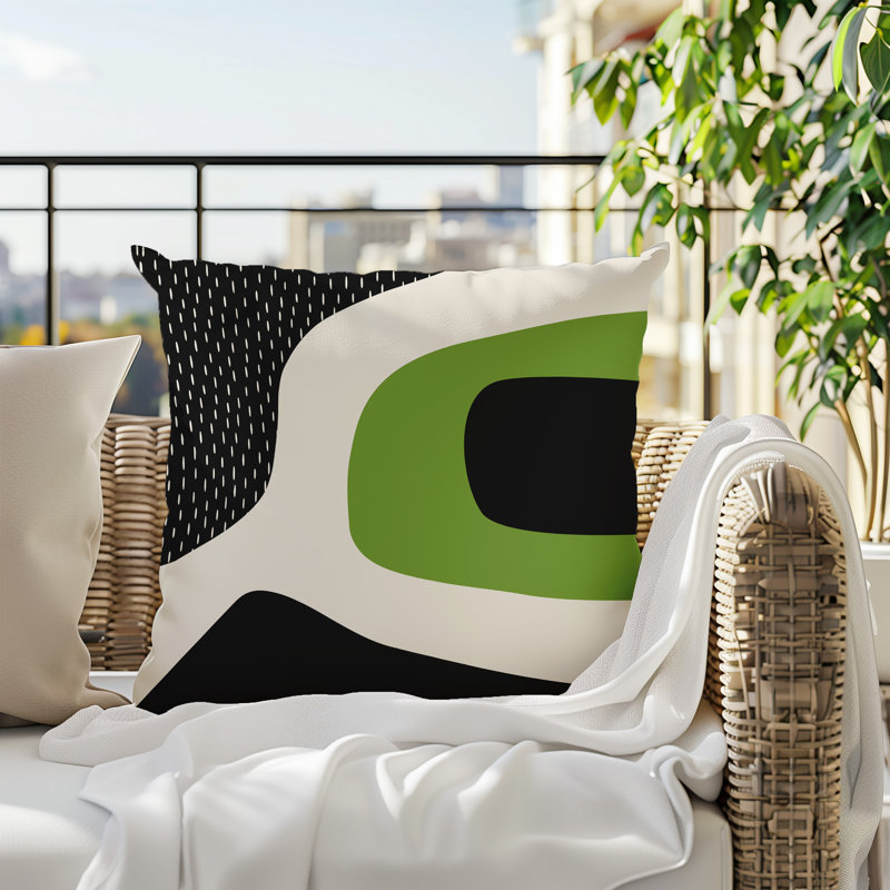 Coussin carré intérieur / extérieur pia, H 17 po x l 17 po, Chartreuse/Black/Off-White