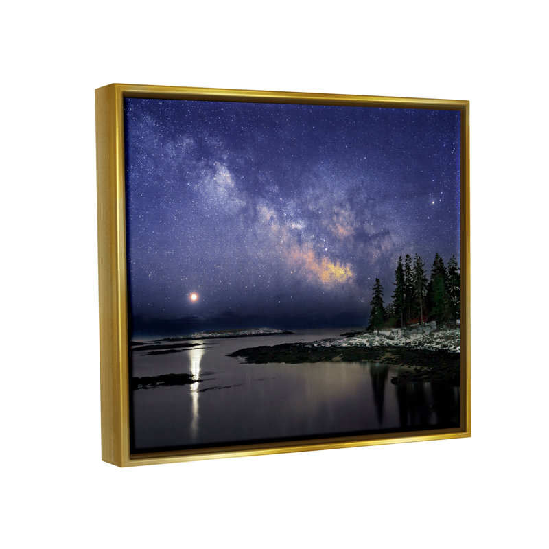 «Galaxy Galaxy Over Coastal Winter Night Floater» par Rick Berk, H 25 po x l 31 po x P 1,7 po, Cadre flottant métallique doré