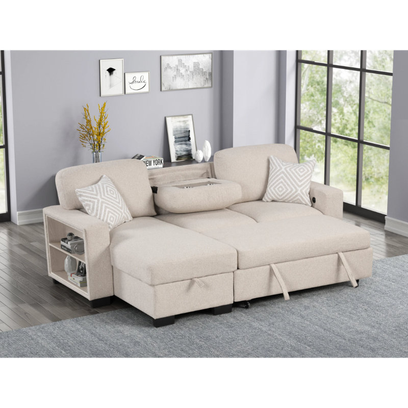 Canapé modulaire réversible avec lit gigogne Pacific, Tissu beige