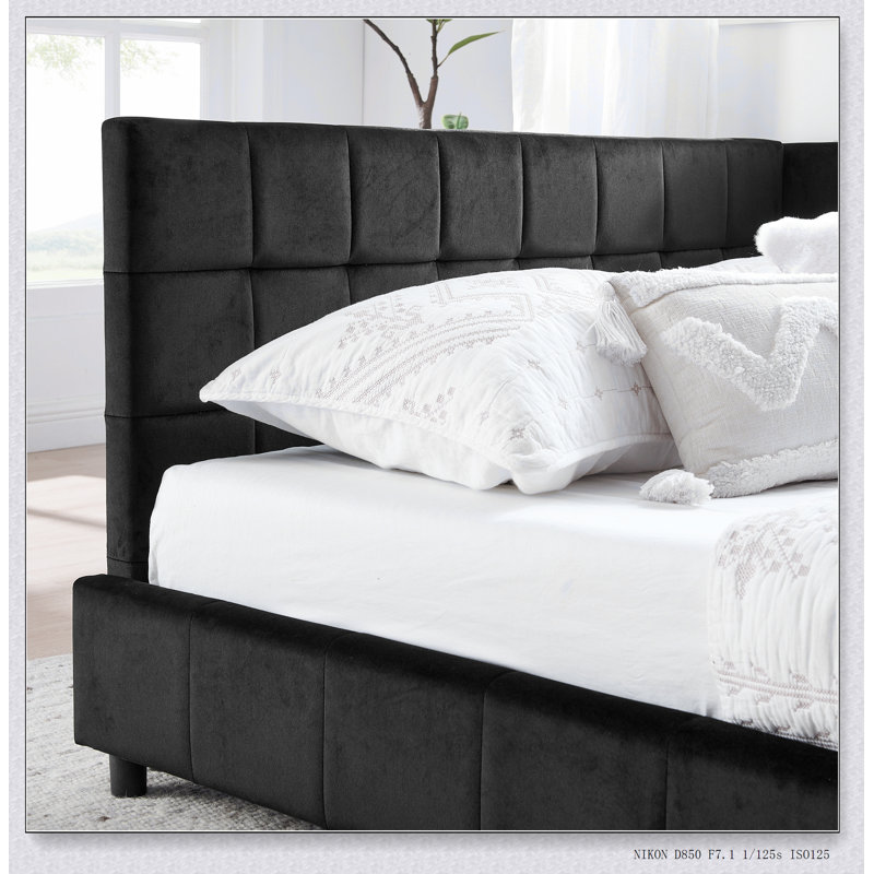 Upholstered Tufted Bed Frame, Sofa Bed Frame With Backrest And Armrests, Black