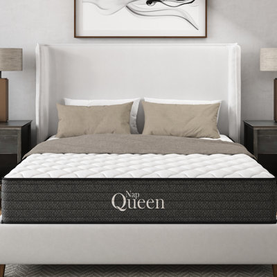 Grand matelas en gel de refroidissement de 12 pouces, eau, relief, compatible avec un cadre réglable, abat-jour gris et blanc, noyau en mousse viscoélastique, transfert de ressorts à faible mouvement, apparence de la base, centre