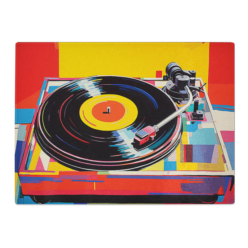 Record Player Pop Art  Glass Chopping Board