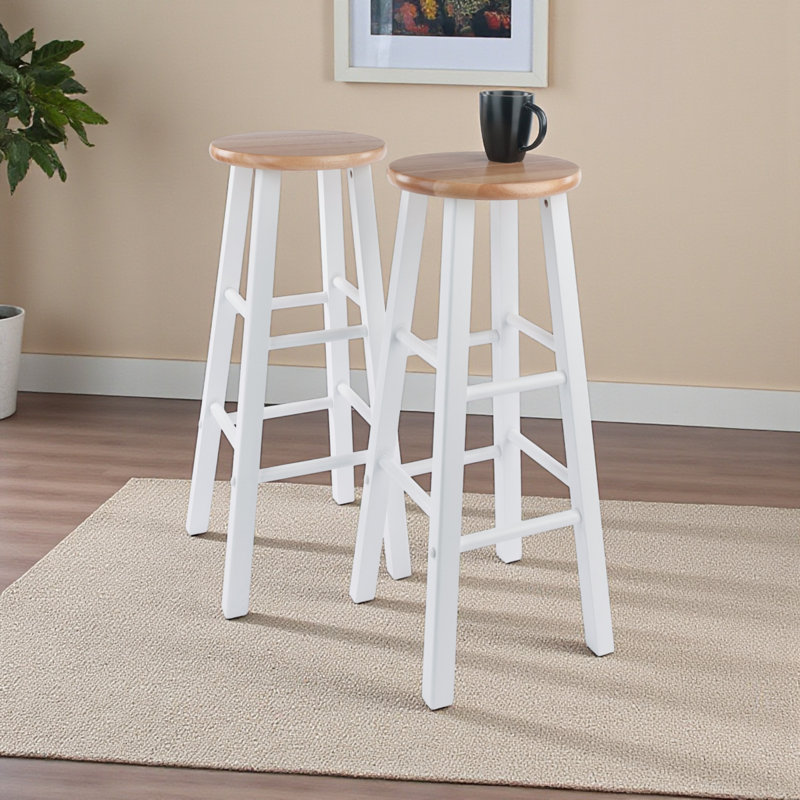 Darian Four Leg Natural and White 2-Pieces Bar Stool Set, 28.73'' H X 13.38'' W X 13.38'' D, Natural Seat/White Frame