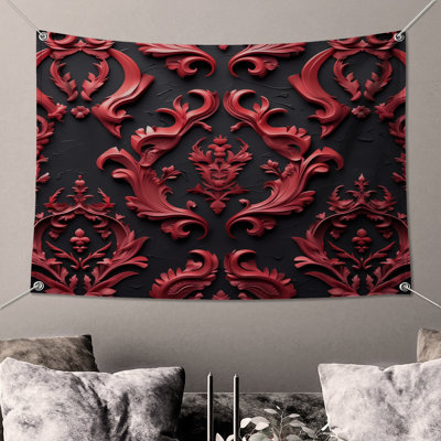 Tapisserie murale rouge à motifs ornés - Ornements décoratifs