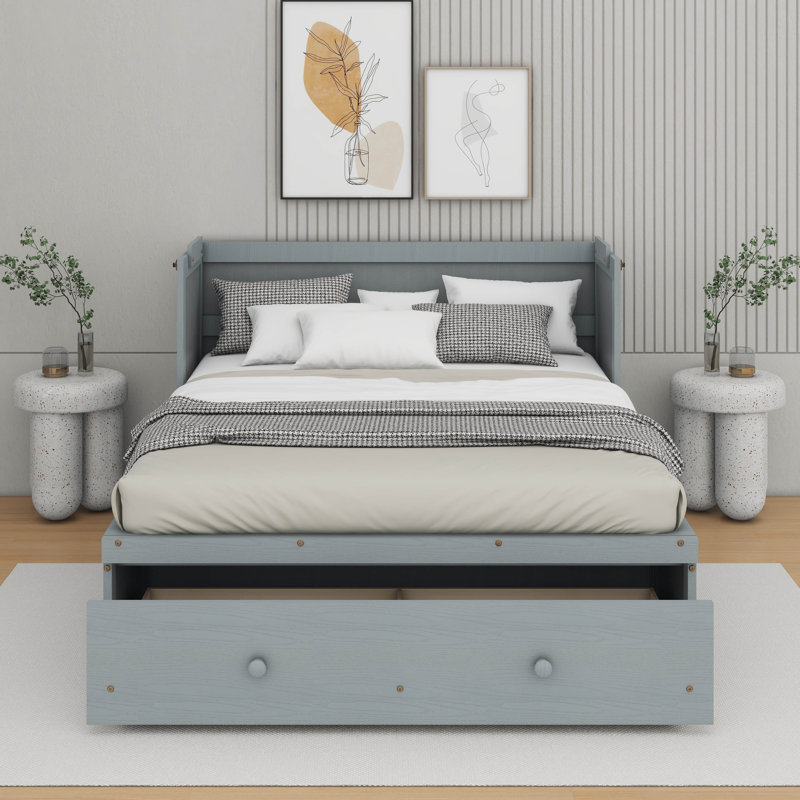 Lit escamotable avec port USB et tiroir, gris, Double