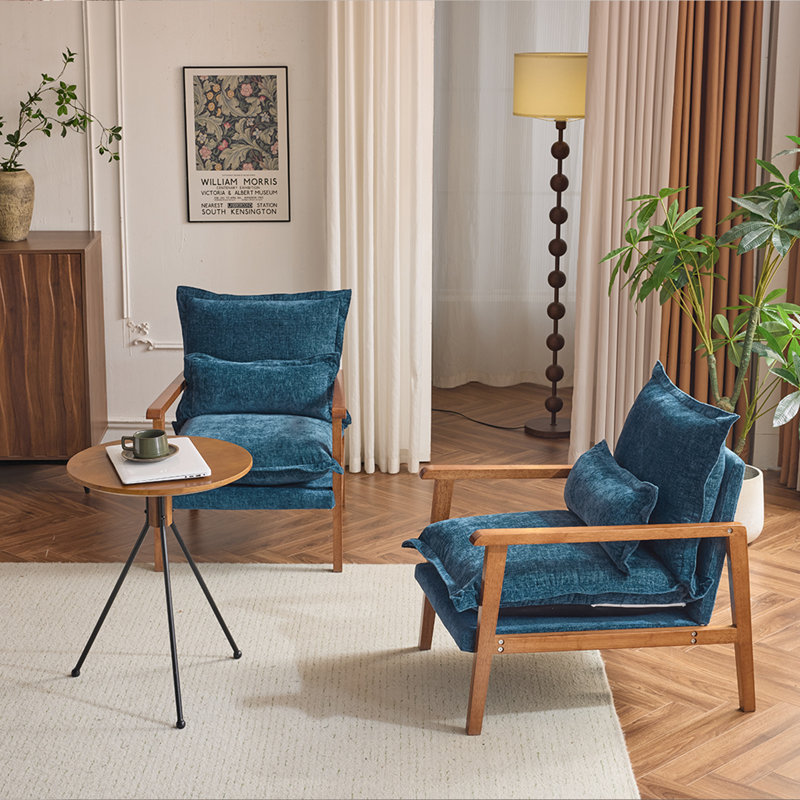 2Pcs Chenille Accent Chair Armchair With Pillow, Teal