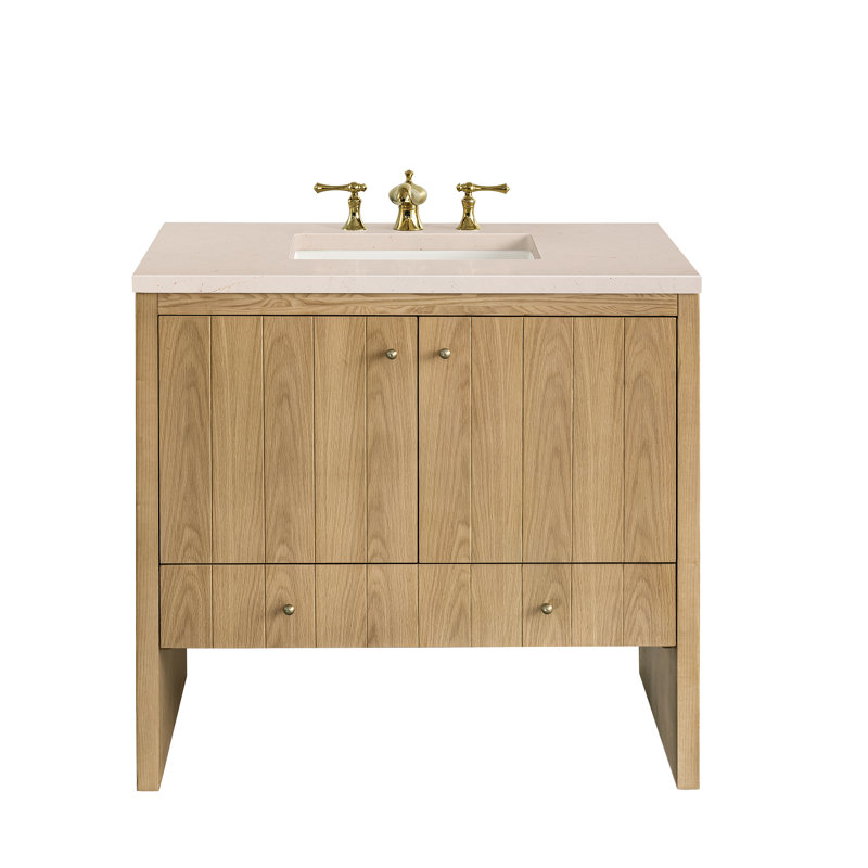 Hudson 36'' W Single Vanity, White Zeus, Light Natural Oak, 8" Widespread