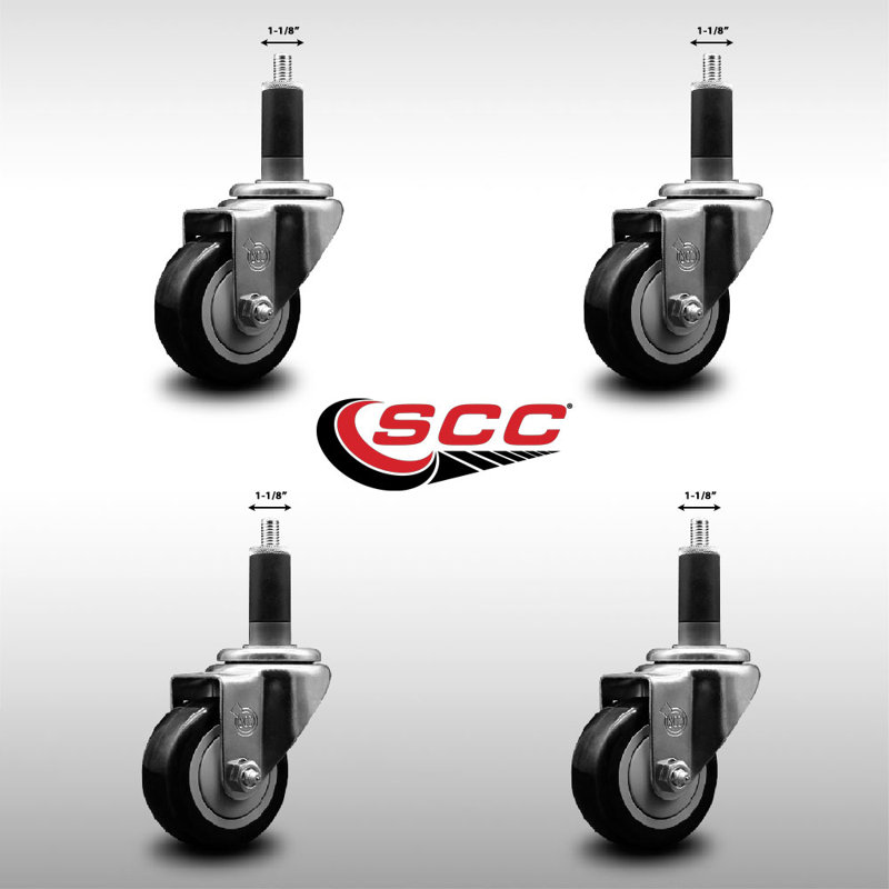 Ensemble de roulettes extensibles pivotantes en polyuréthane de 3 po 1-1 / 8 po SS, Noir