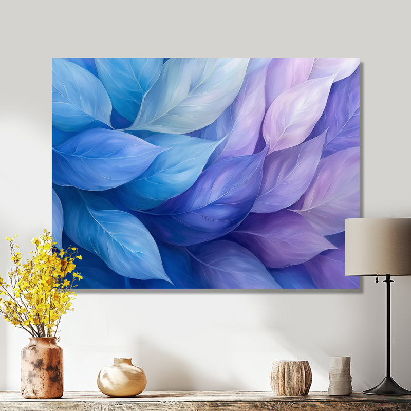 «Floating Leaves In Mauve Ink River IV», art mural grandes feuilles, Toile tendue, Ne s’applique pas, H 24 po x l 32 po