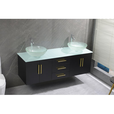 Ehtesham 60'' Double Bathroom Vanity with Tempered Glass Top