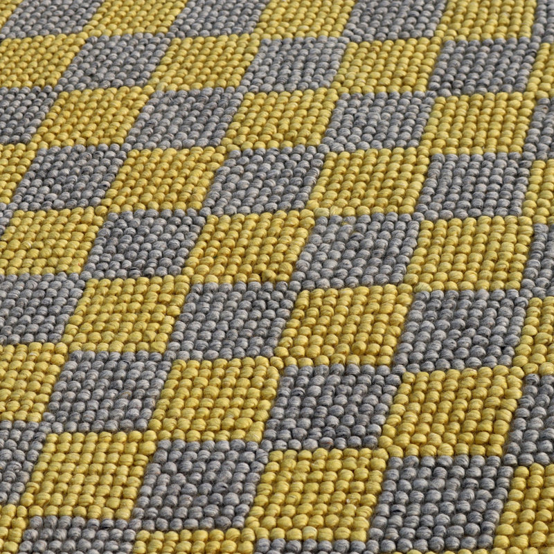 Bubble Argyle Loop Pile Weave Yellow & Grey Wool Area Rug By Tufty Home, Rectangle 2' x 3'