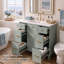 Meuble-lavabo de 91 cm (36 po) avec lavabo en céramique, structure en bois massif, portes à fermeture amortie, étagères réglables, 3 tiroirs dont un tiroir à double profondeur pour sèche-cheveux, vert-2081486544