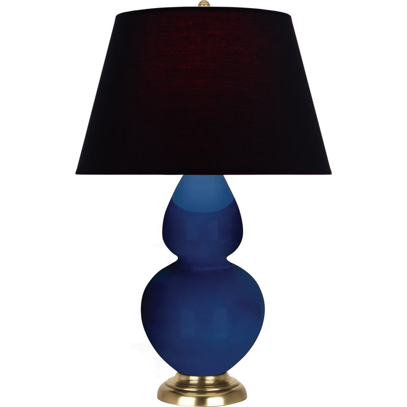 Lampe de table double gourde en céramique, Noir / Rouge, Cobalt verni / laiton, Laiton