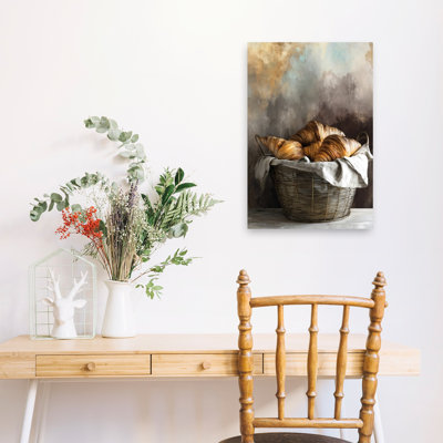 Golden Croissants Basket Rustic Wall Art