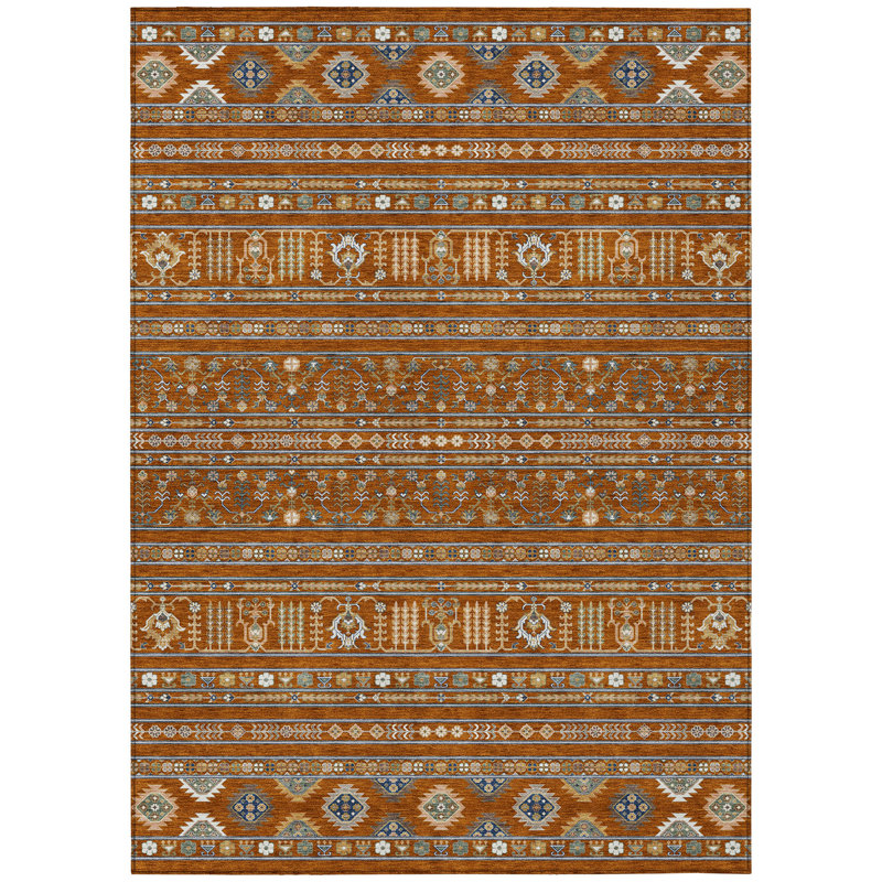Machine Washable Indoor/Outdoor Boruta ACN2244 Navajo Rug, Rectangle 10' x 14'