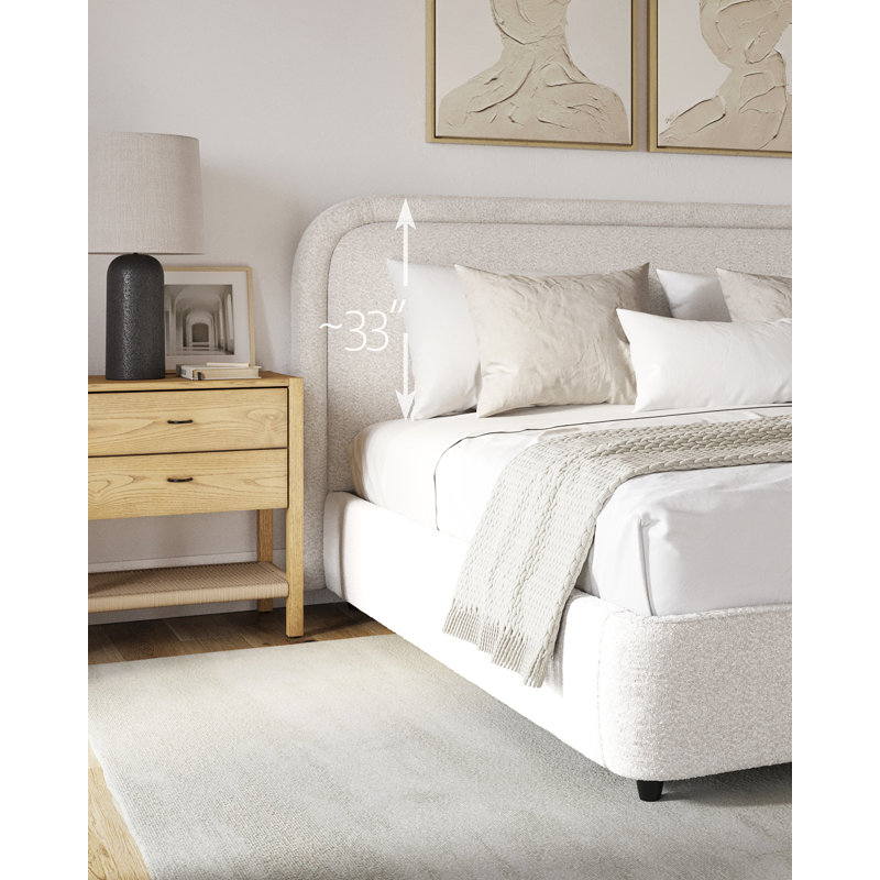 Premium Upholstered Crowder Bed with Headboard, Performance Fabric,, Boucle, King